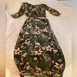 Floral Off-Shoulder Maxi Two Piece Dress